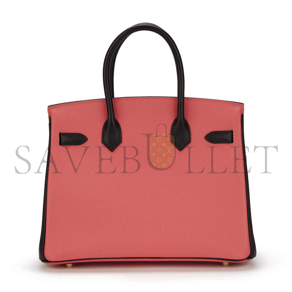 HERMÈS MASTER BIRKIN 25 CHEVRE LEATHER MILKSHAKE PINK AND BLACK GOLD BUCKLE BAG H028361CC69 (25*20*13cm)